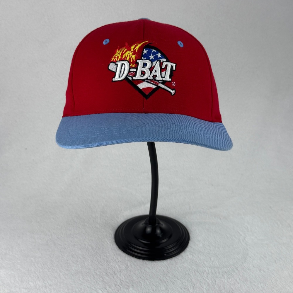 D-BAT Baseball Cap Hat Red Blue Fitted S/M Embroidered‎ Logo